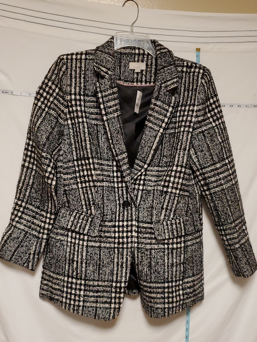 LOFT Womens Black & White Tweed Boucke Blazer Sz 12 Office Layering Transitional